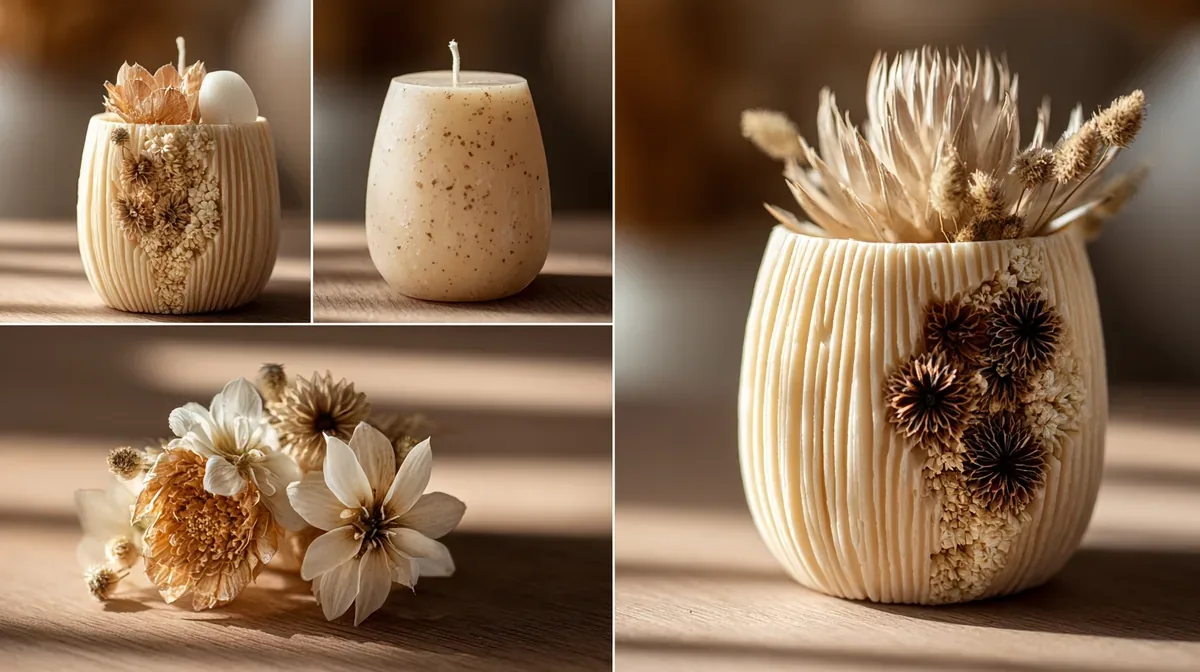 Bougies à inclusions de fleurs séchées